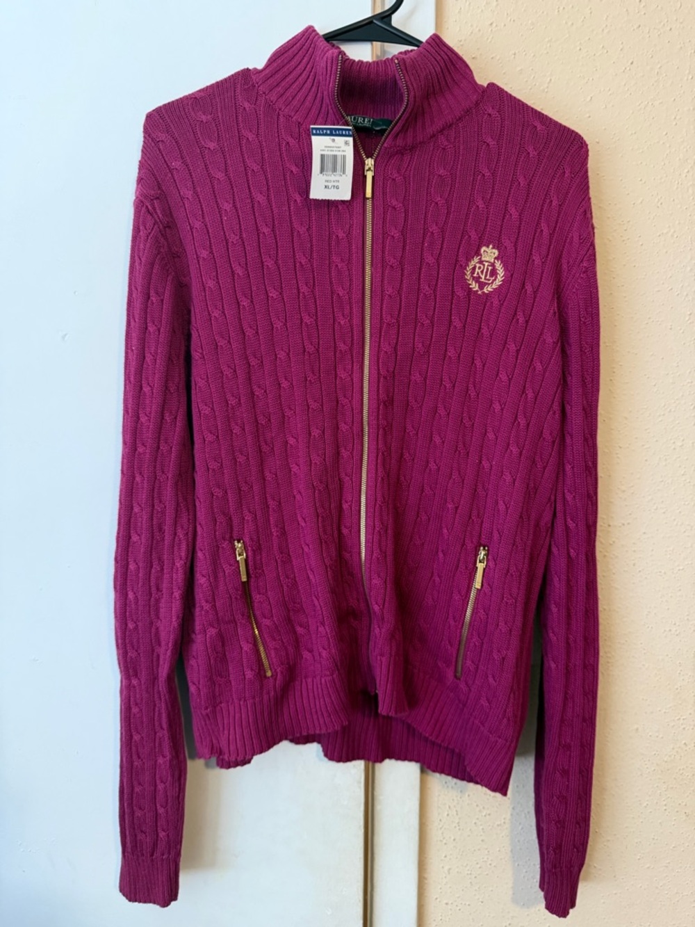 Polo Ralph Lauren Women's Cable-Knit Full-Zip Sweater New Pink Sz XL